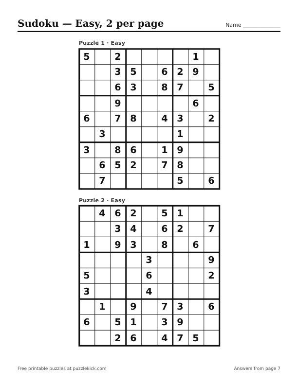 Preview of the Easy · 2 per page sudoku PDF